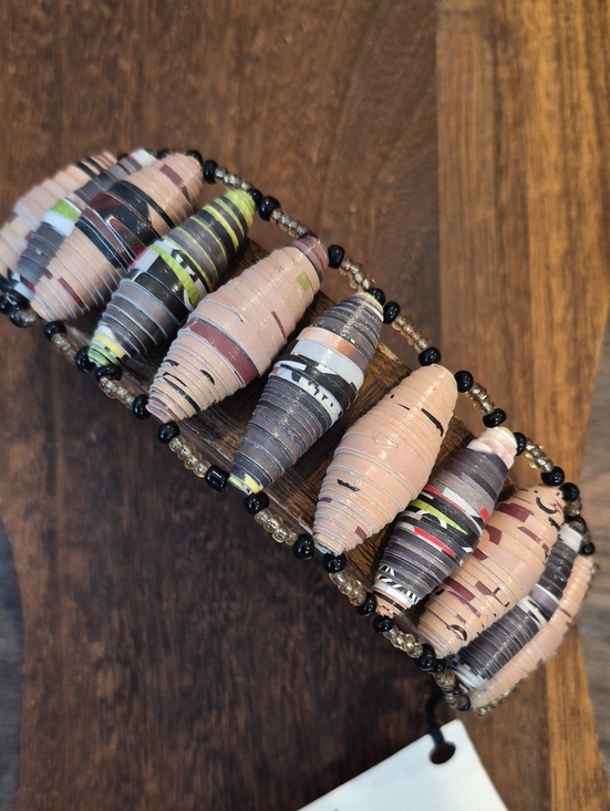 None Jewelry - Handcrafted Paper Beaded Statement Bracelet, Button Closure, Botswana